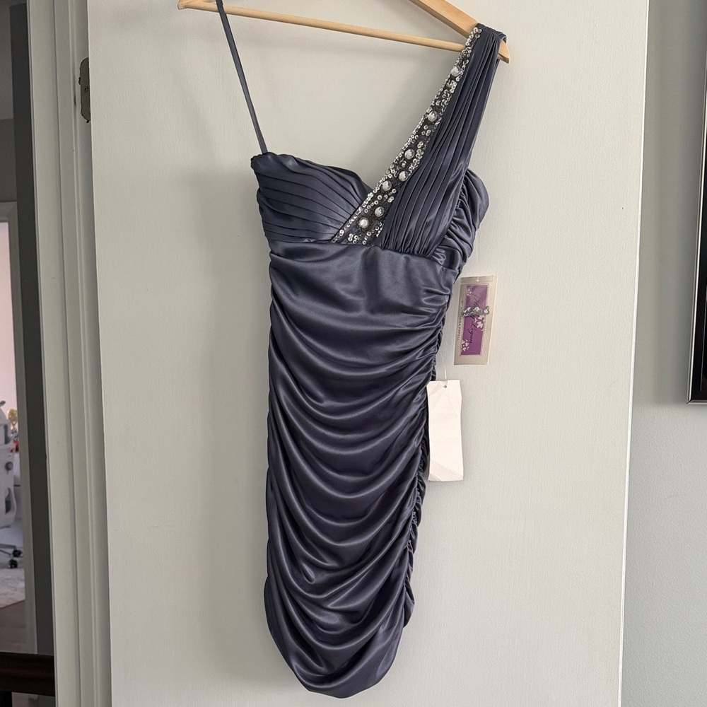 Hailey Logan by Adrianna Papell Charcoal One-Shoulder Dress